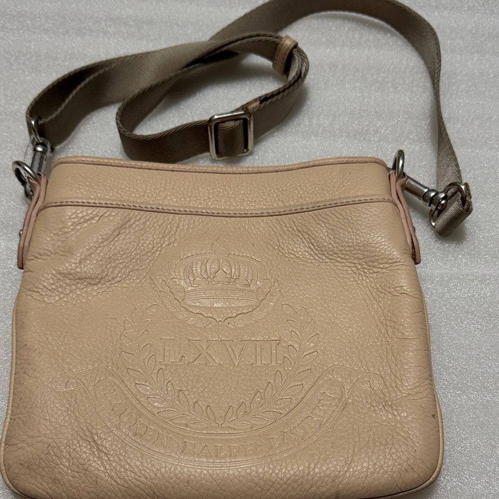Lauren Ralph Lauren Cream Leather Crossbody Bag with Embossed Logo